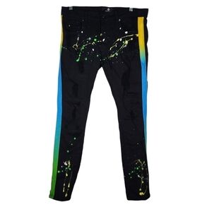 FOCUS JEANS SPLATTER PAINT SHREADED DISTRESSED JEANS